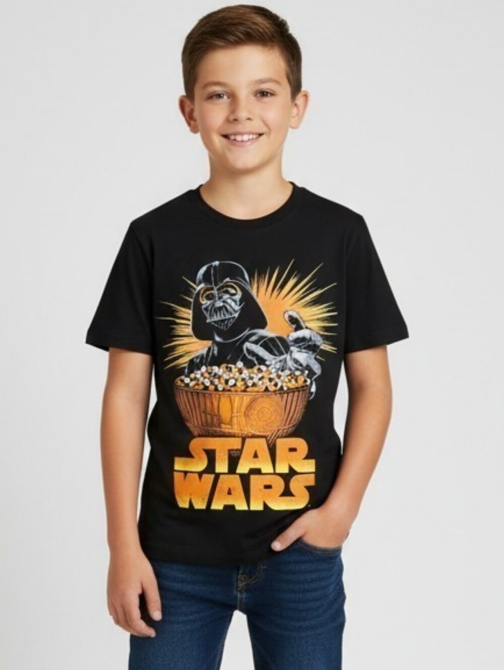 Star Wars Black Tee with Orange & Yellow Pop Art Darth Vader